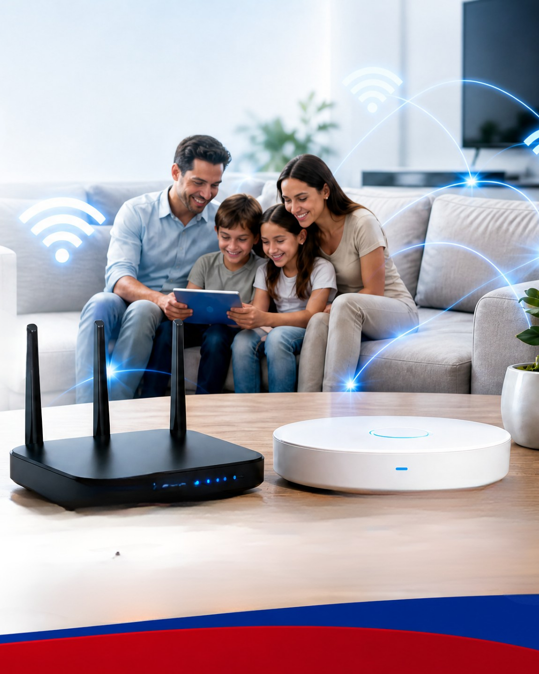 Família conectada com Wi-Fi